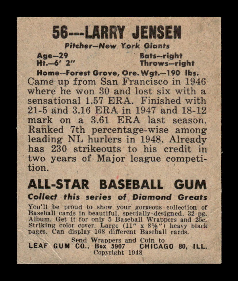 1948-49 Leaf #56 Larry Jansen VGEX HOF-10002908