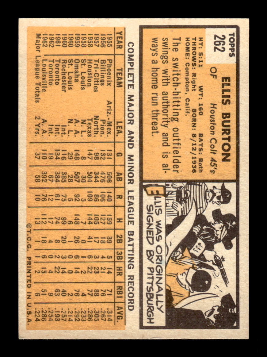 1963 Topps #262 Ellis Burton Excellent HOF-10003043