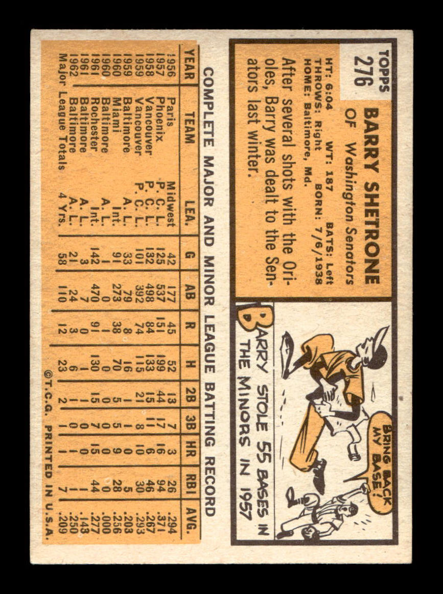 1963 Topps #276 Barry Shetrone Excellent HOF-10003055