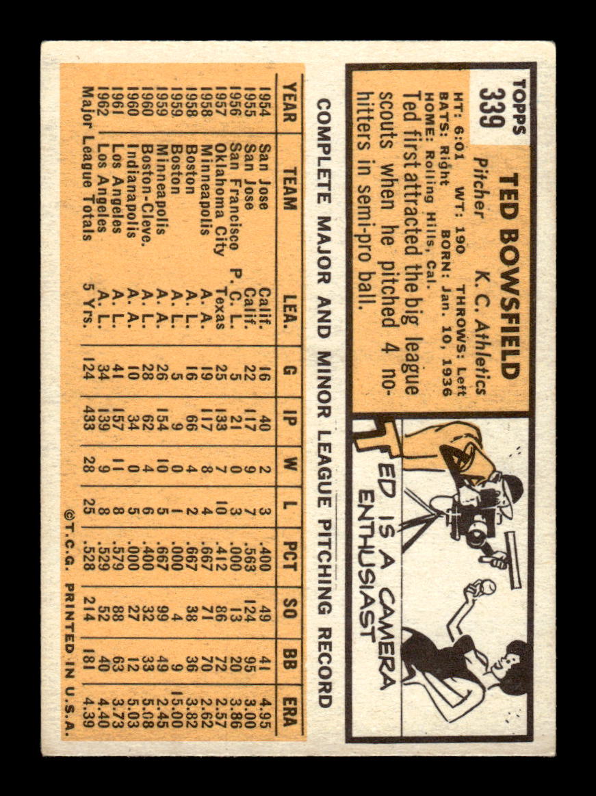 1963 Topps #339 Ted Bowsfield Excellent HOF-10003109