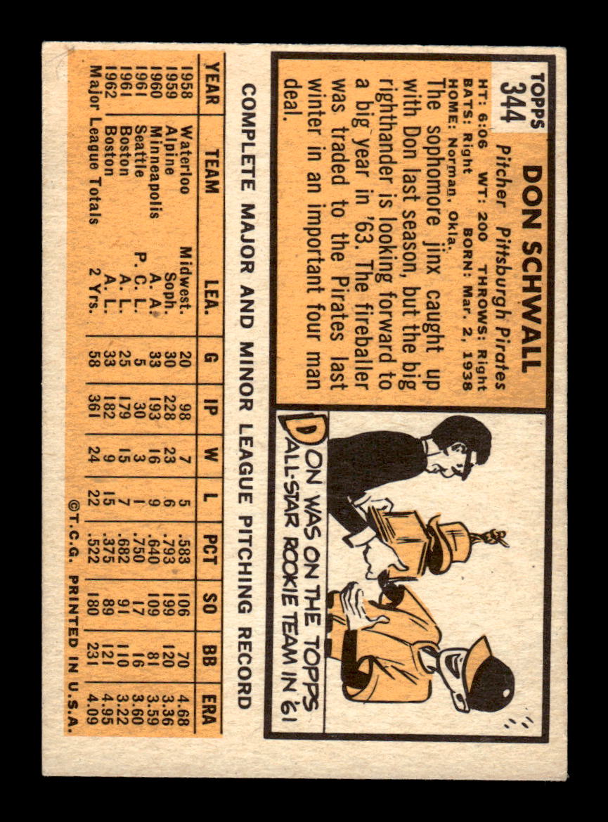 1963 Topps #344 Don Schwall Excellent HOF-10003113