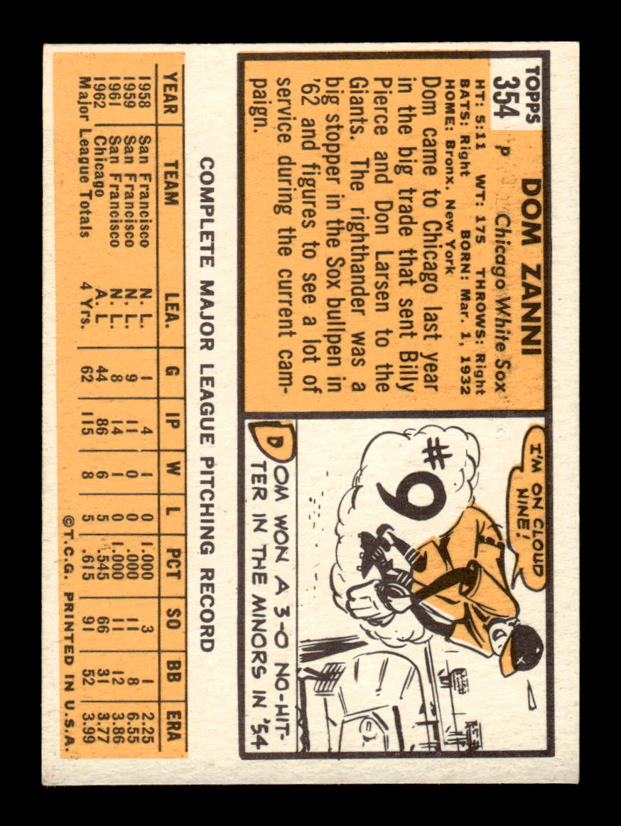 1963 Topps #354 Dom Zanni Excellent HOF-10003120