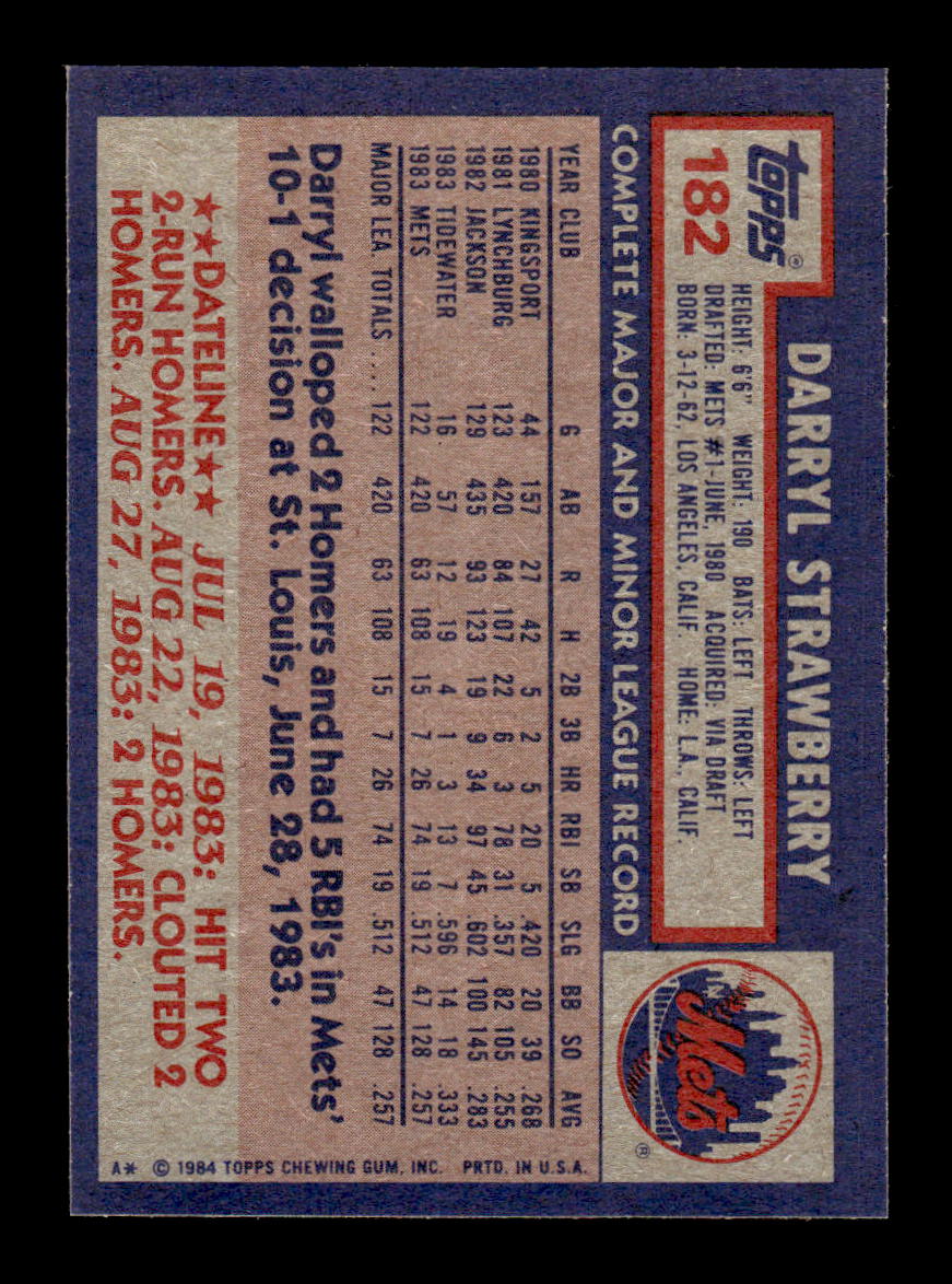 1984 Topps #182 Darryl Strawberry Near Mint or Better HOF-10003187