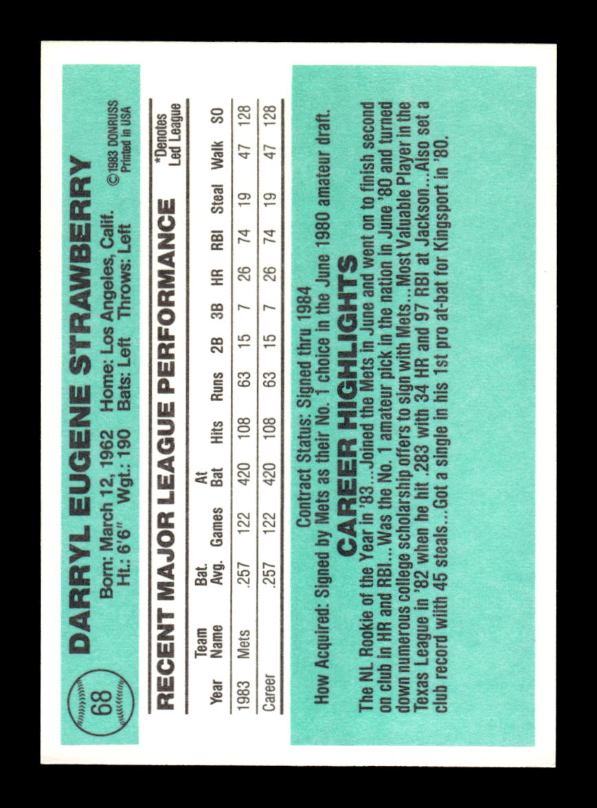 1984 Donruss #68 Darryl Strawberry Near Mint or Better HOF-10003189
