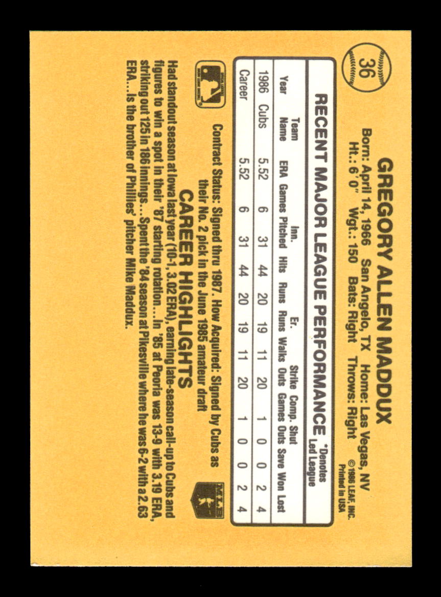 1987 Donruss #36 Greg Maddux Near Mint or Better HOF-10003196