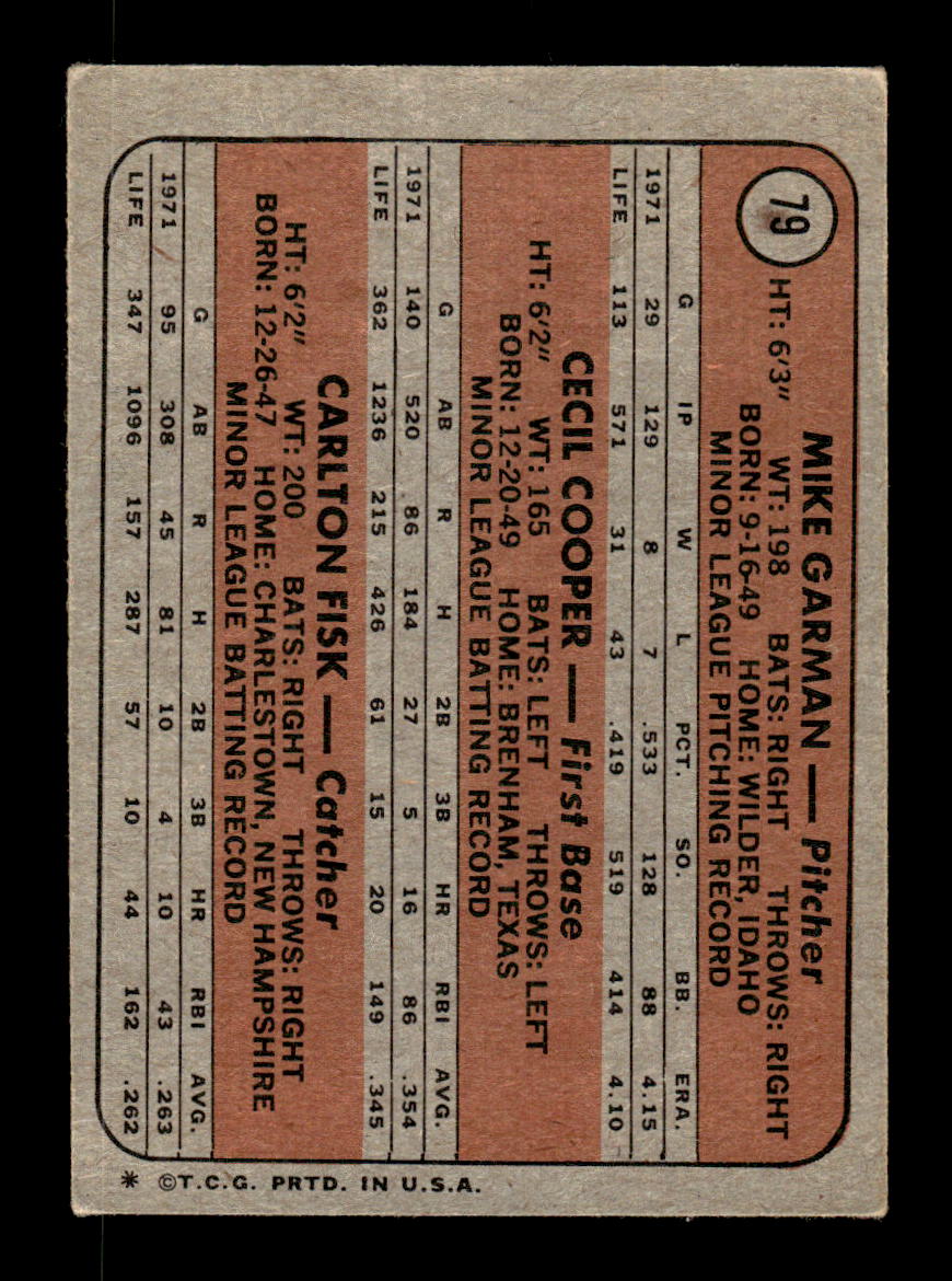 1972 Topps #79 Carlton Fisk RC Very Good HOF-10003217