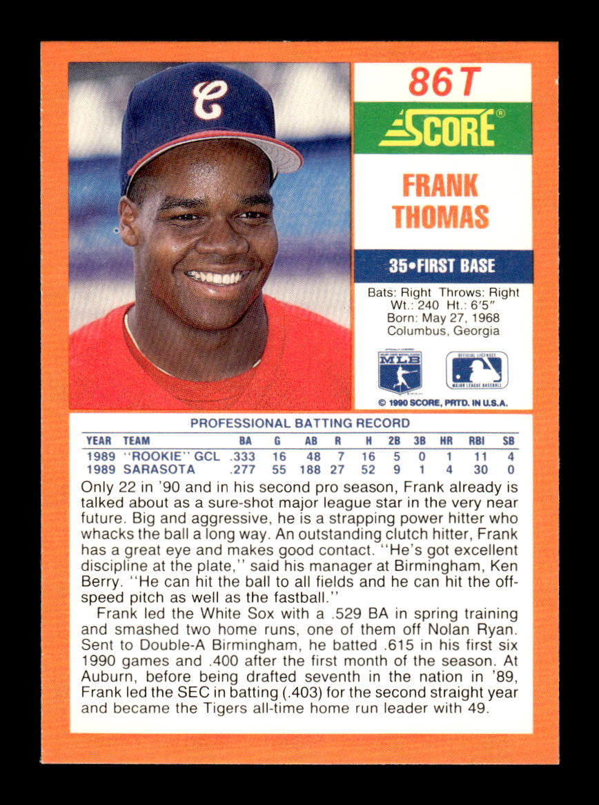 1990 Score Rookie & Traded #86T Frank Thomas Near Mint or Better HOF-10003226