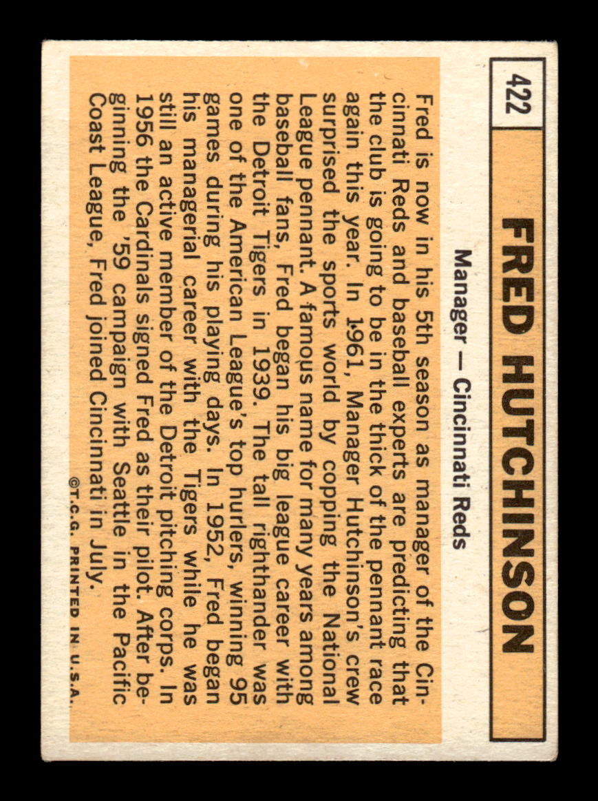 1963 Topps #422 Fred Hutchinson Excellent HOF-10003248