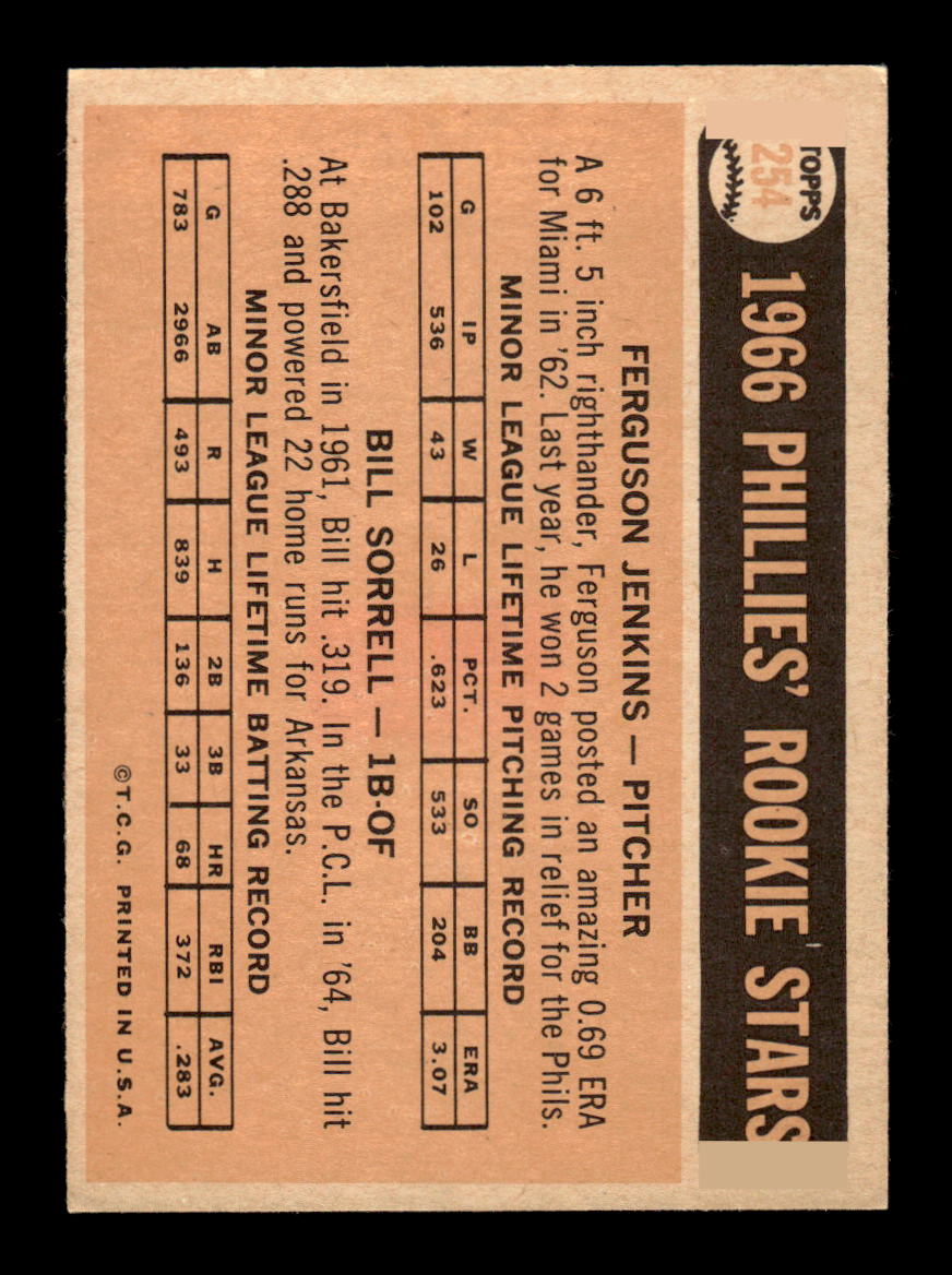 1966 Topps #254 Ferguson Jenkins / Bill Sorrell RC Ex HOF-10003270