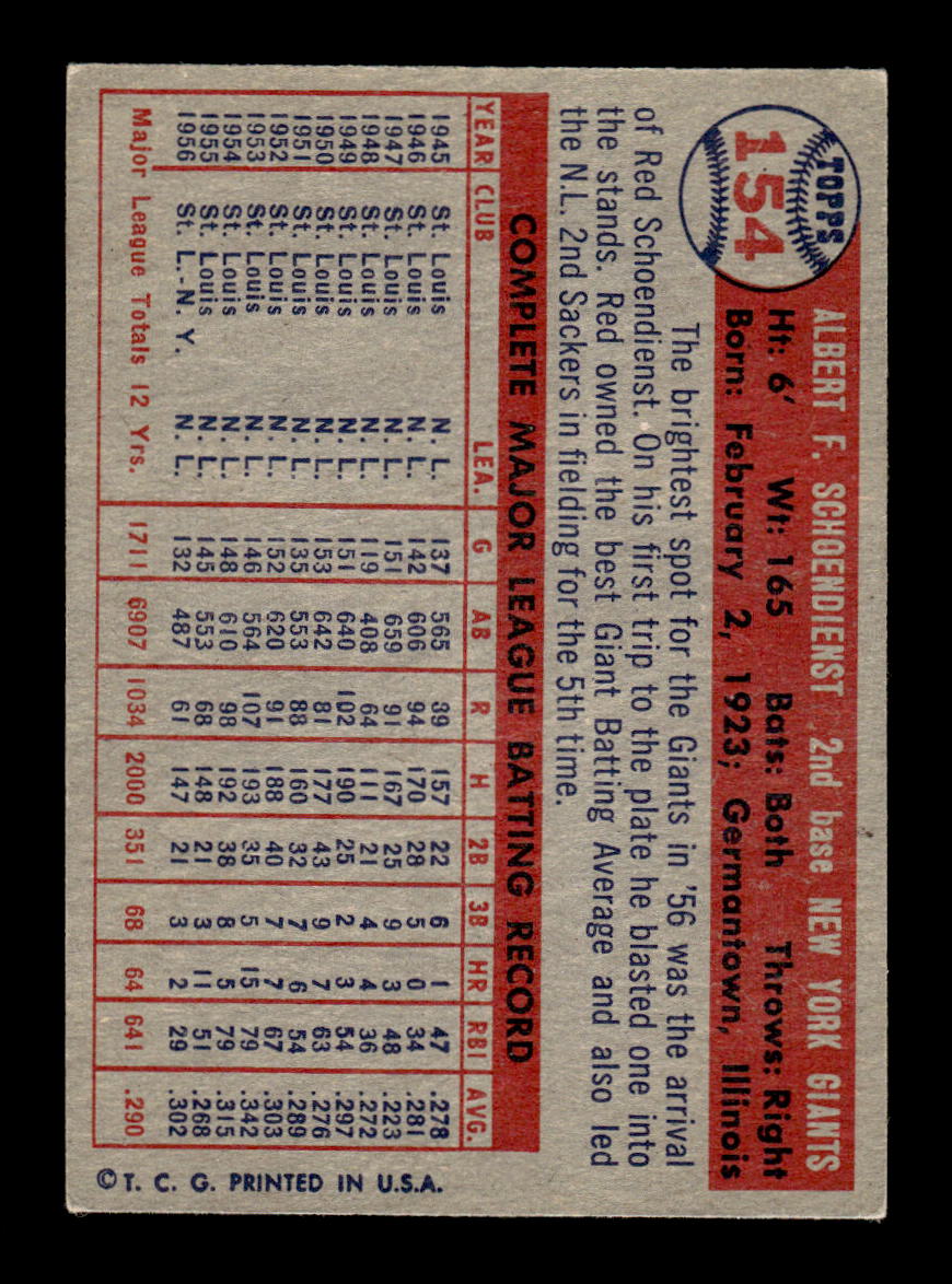 1957 Topps #154 Red Schoendienst Excellent HOF-10003271