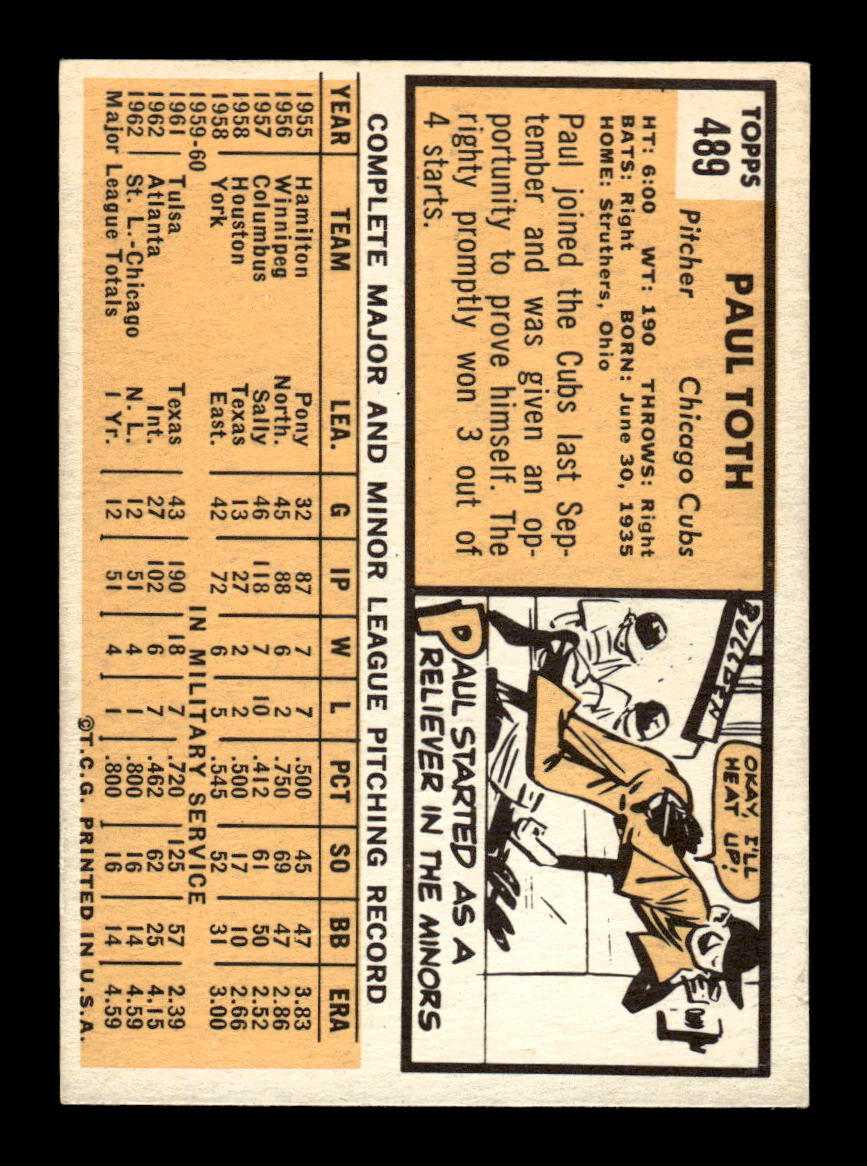 1963 Topps #489 Paul Toth Semi High Excellent HOF-10003304
