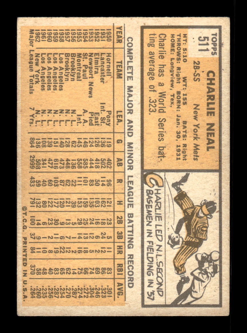 1963 Topps #511 Charlie Neal Semi High Excellent HOF-10003320