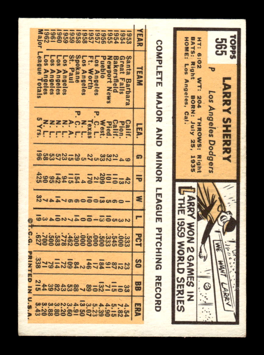 1963 Topps #565 Larry Sherry - High # Excellent HOF-10003361