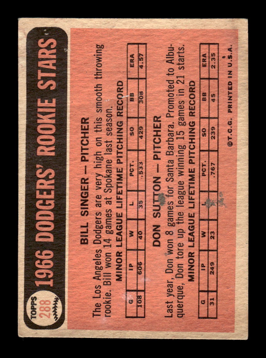 1966 Topps #288 Rookie Stars Singer Don Sutton) RC G/VG HOF-10003372