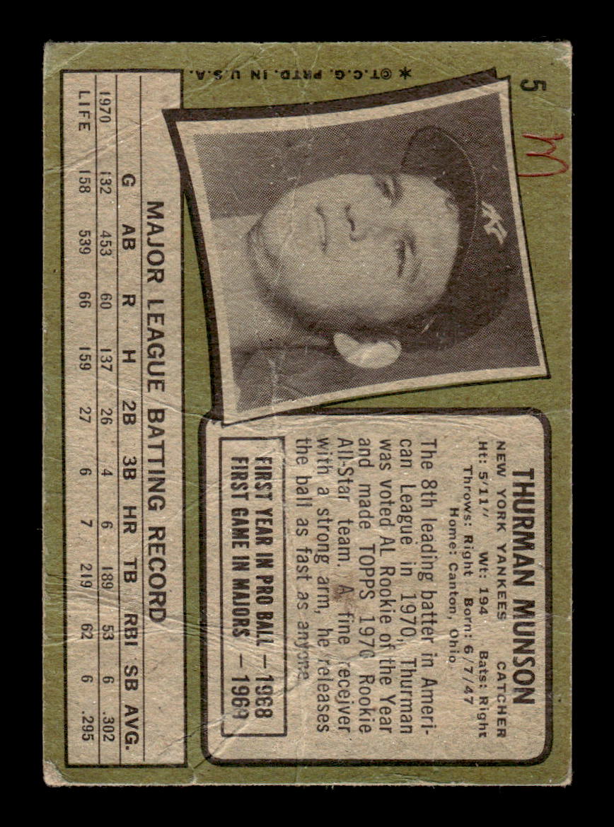 1971 Topps #5 Thurman Munson Poor HOF-10003386