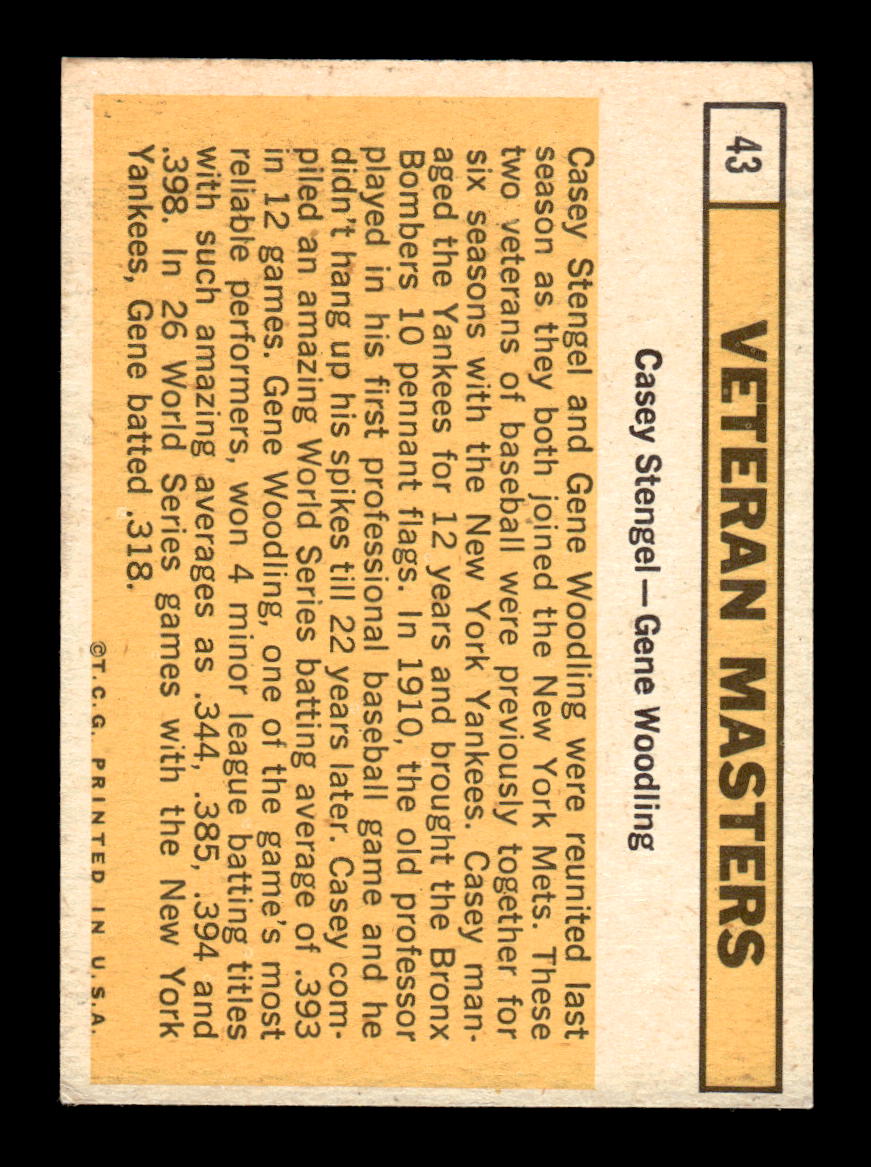 1963 Topps #43 Veteran Masters (Casey Stengel / Gene Woodling) Excellent HOF-10003392