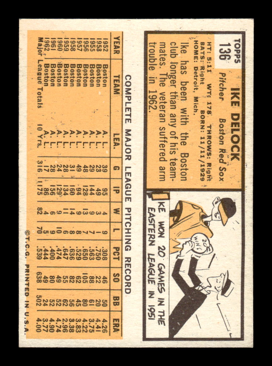 1963 Topps #136 Ike Delock Excellent HOF-10003399