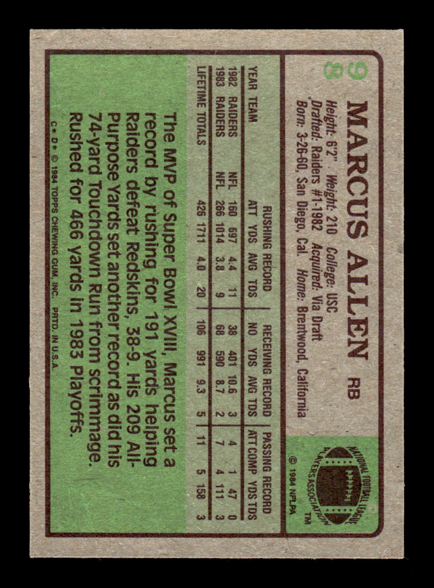 1984 Topps #98 Marcus Allen Near Mint or Better HOF-10003424