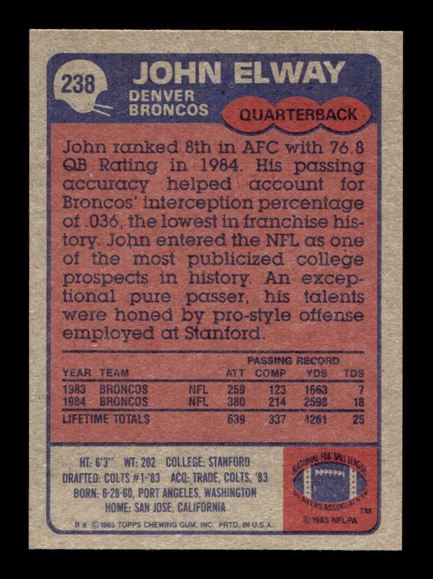 1985 Topps #238 John Elway Near Mint or Better HOF-10003427