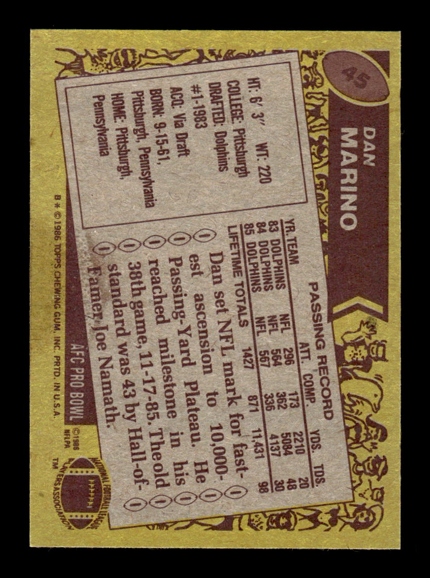 1986 Topps #45 Dan Marino Near Mint or Better HOF-10003430