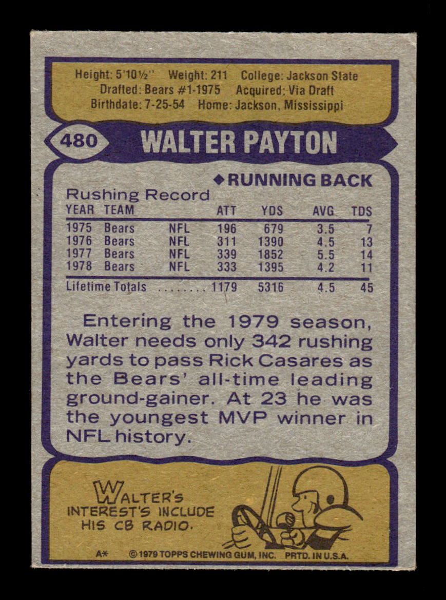 1979 Topps #480 Walter Payton Cream Colored Back Very Good HOF-10003434