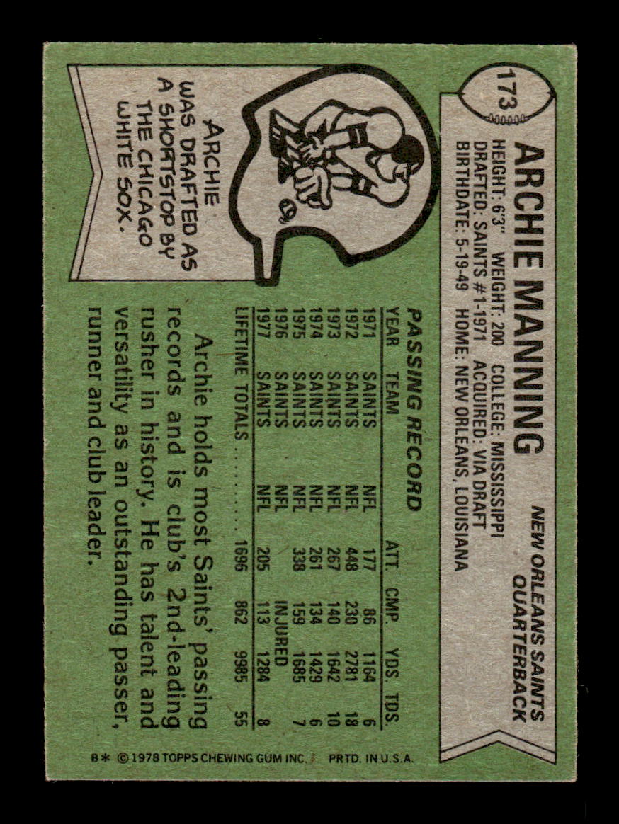 1978 Topps #173 Archie Manning Excellent HOF-10003438