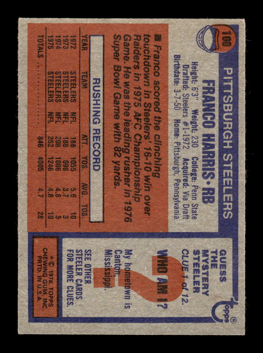 1976 Topps #100 Franco Harris Near Mint or Better HOF-10003441