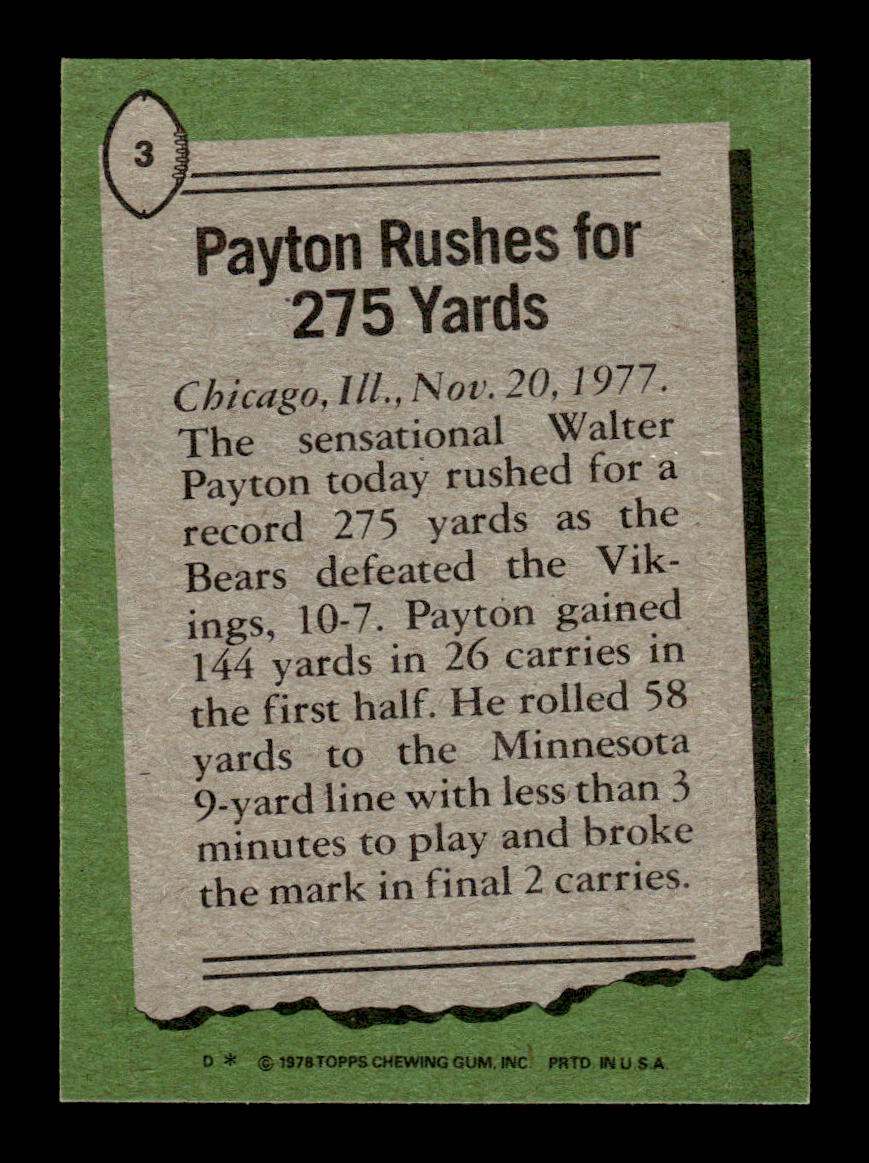 1978 Topps #3 Walter Payton Near Mint or Better HOF-10003442