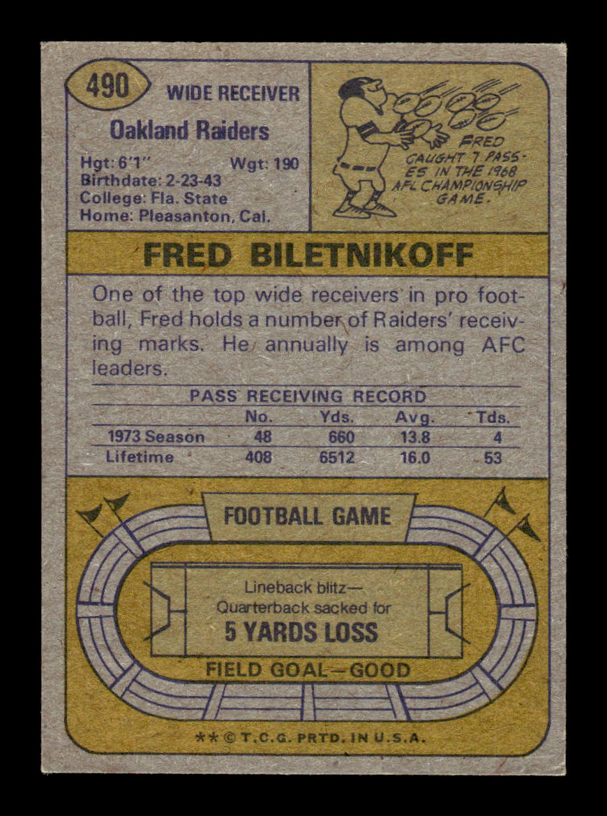 1974 Topps #490 Fred Biletnikoff Excellent HOF-10003446