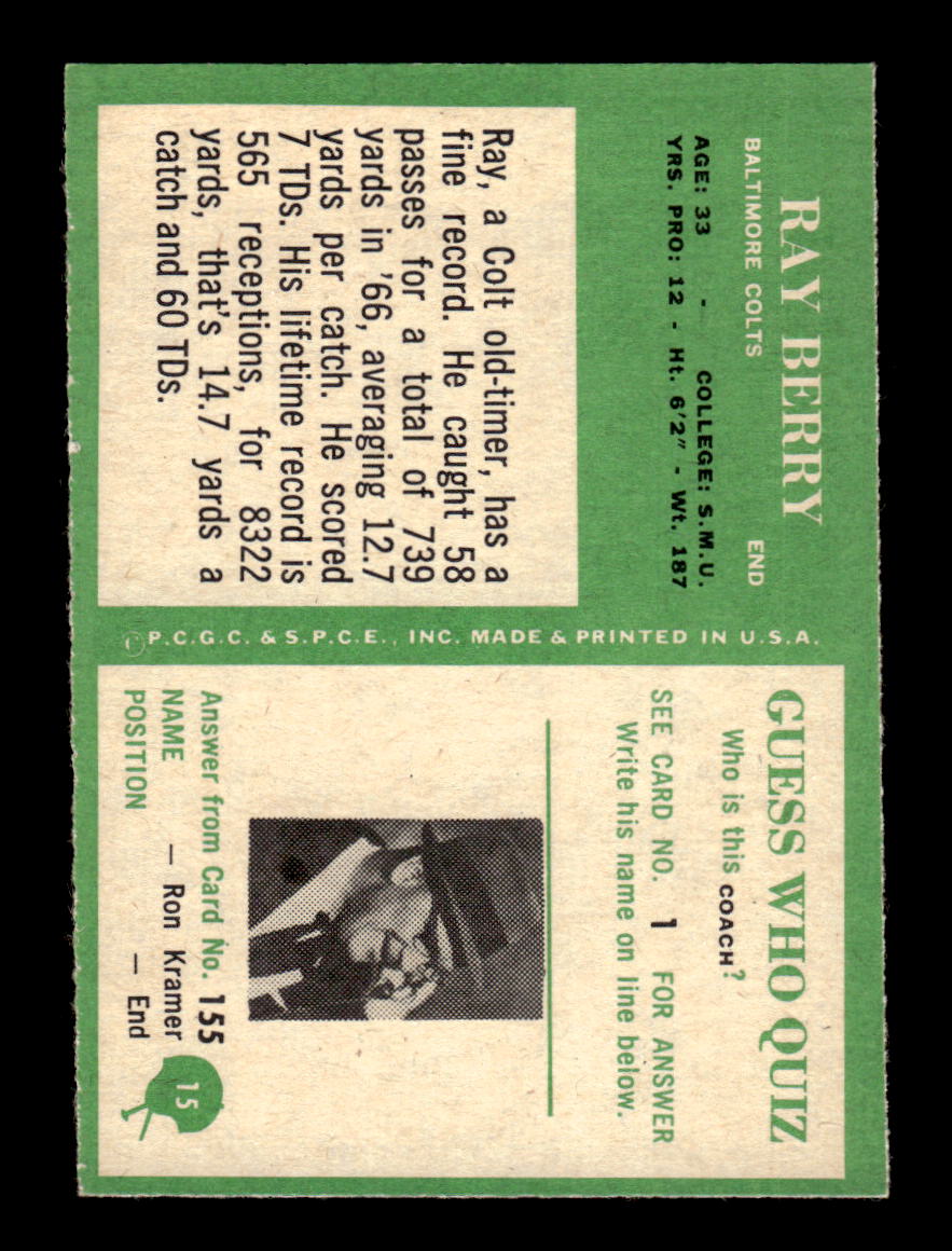 1966 Philadelphia #15 Ray Berry Near Mint or Better HOF-10003448