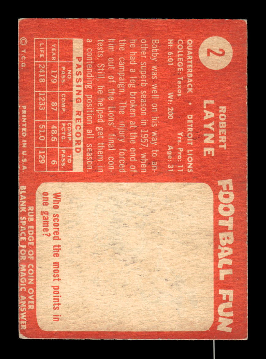 1958 Topps #2 Bobby Layne Excellent HOF-10003452