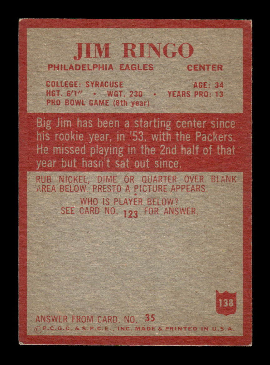1965 Philadelphia #138 Jim Ringo Excellent HOF-10003456