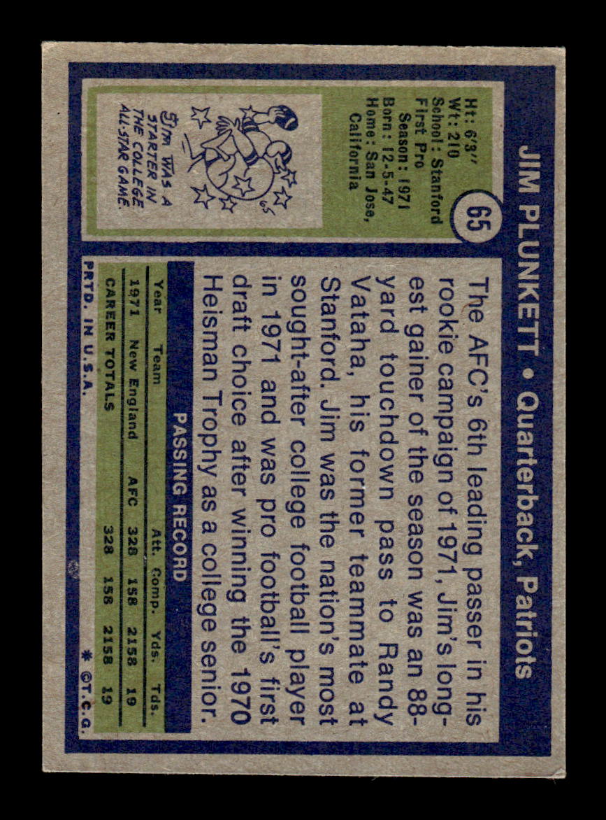 1972 Topps #65 Jim Plunkett Near Mint or Better HOF-10003468