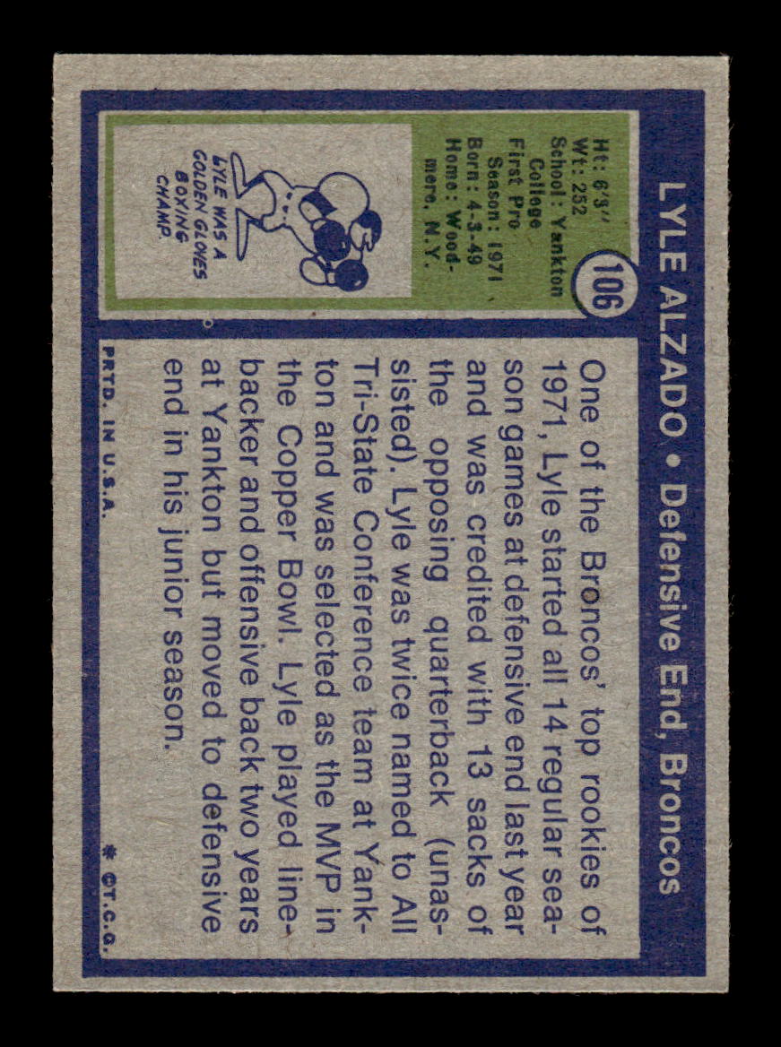 1972 Topps #106 Lyle Alzado Near Mint or Better HOF-10003469