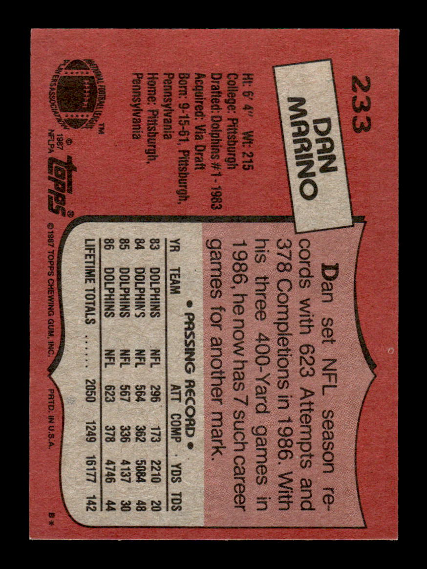 1987 Topps #233 Dan Marino Near Mint or Better HOF-10003474