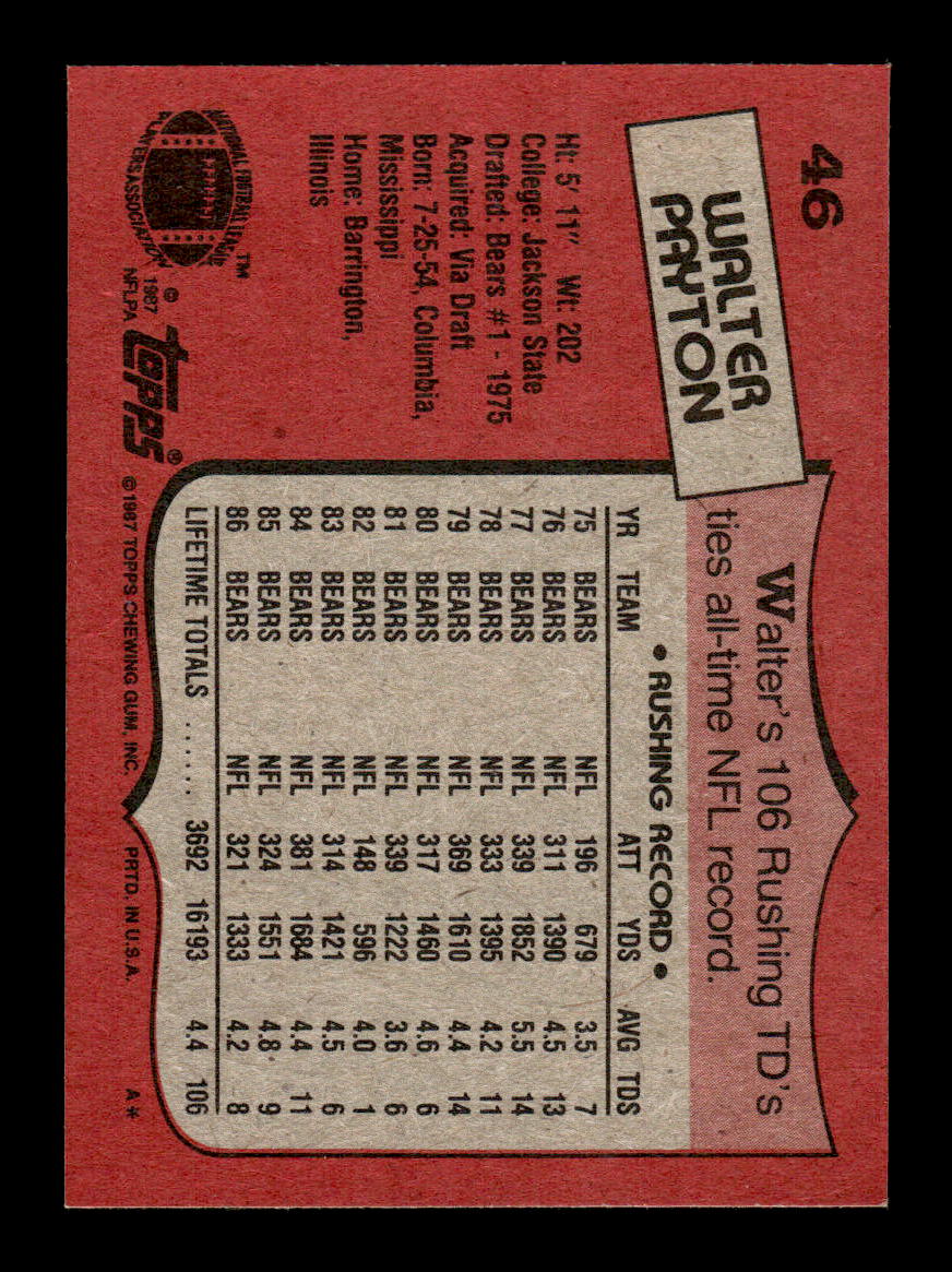 1987 Topps #46 Walter Payton Near Mint or Better HOF-10003476