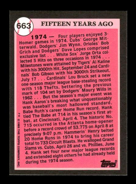 1989 Topps #663 Hank Aaron Tiffany Near Mint or Better HOF-10003485