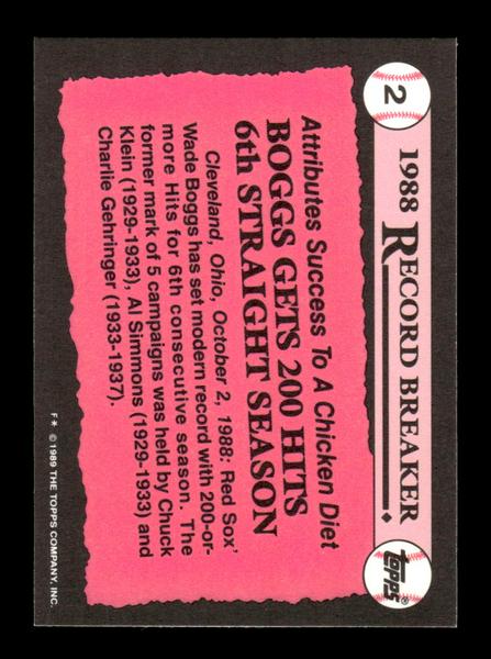 1989 Topps #2 Wade Boggs Tiffany Near Mint or Better HOF-10003487