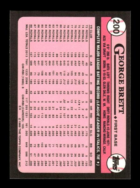1989 Topps #200 George Brett Tiffany Near Mint or Better HOF-10003504
