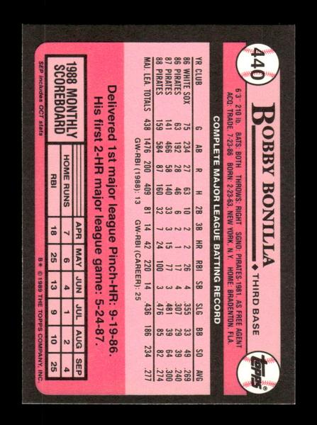 1989 Topps #440 Bobby Bonilla Tiffany Near Mint or Better HOF-10003506
