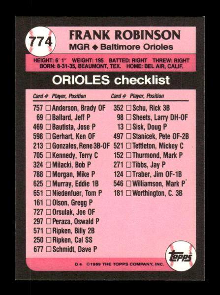 1989 Topps #774 Frank Robinson Tiffany Near Mint or Better HOF-10003512