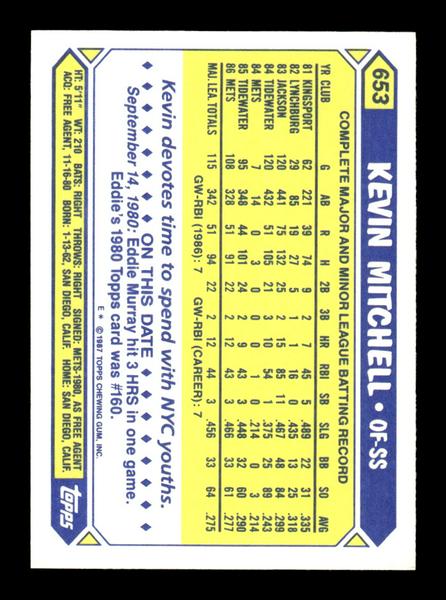 1987 Topps #653 Kevin Mitchell Collector's Edition Tiffany NM HOF-10003518