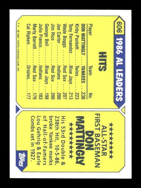 1987 Topps #606 Don Mattingly Collector's Edition Tiffany NM HOF-10003574