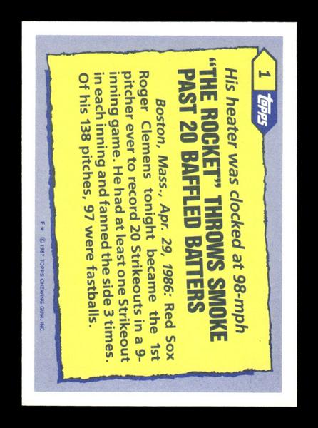 1987 Topps #1 Roger Clemens Collector's Edition Tiffany NM HOF-10003577