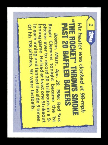 1987 Topps #1 Roger Clemens Collector's Edition Tiffany NM HOF-10003578