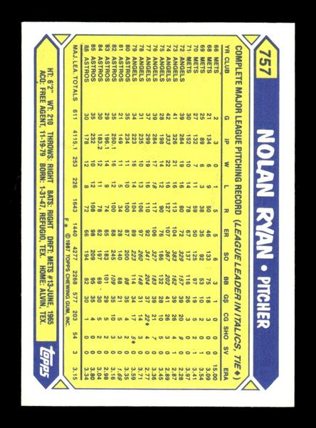 1987 Topps #757 Nolan Ryan Collector's Edition Tiffany NM HOF-10003579