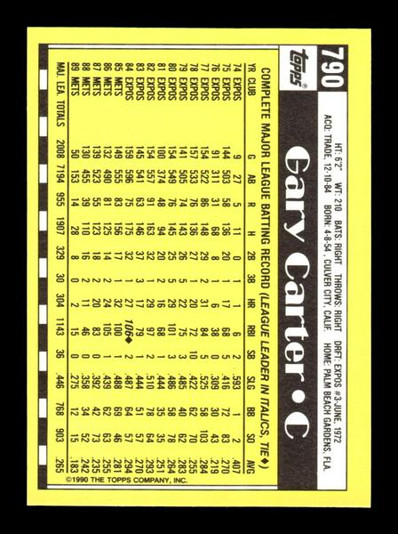 1990 Topps #790 Gary Carter Collector's Edition (Tiffany) Near Mint or Better HOF-10003699