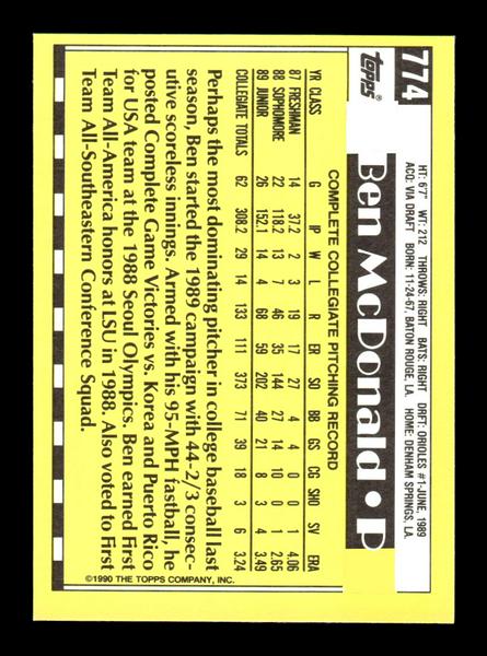 1990 Topps #774 Ben McDonald Collector's Edition (Tiffany) Near Mint or Better HOF-10003714