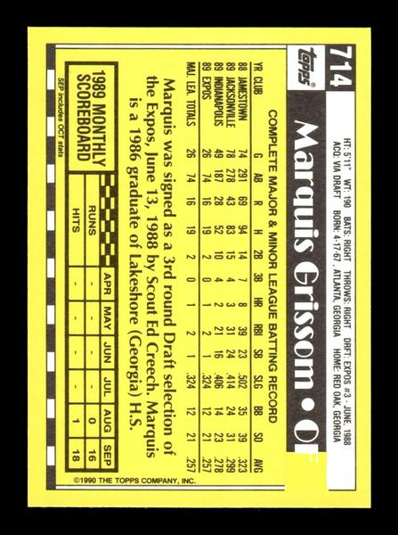 1990 Topps #714 Marquis Grissom Collector's Edition (Tiffany) Near Mint or Better HOF-10003719