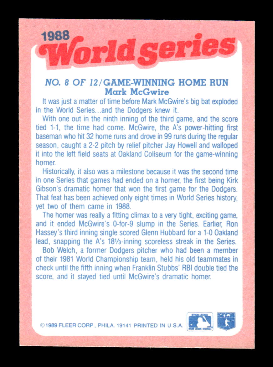 1989 Fleer #8 Game-Winning Home Run World Series Glossy Near Mint or Better HOF-10003726